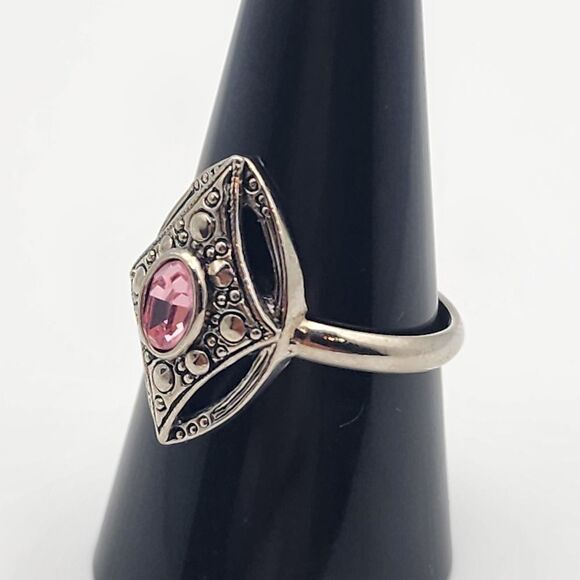 Avon Silver Tone Marcasite & Pink CZ Ring (9.5) - Picture 2 of 6